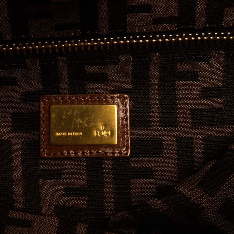 Pre Owned Fendi Beige/Brown Logo Canvas and Leather Medium Peekaboo Top Handle Bag