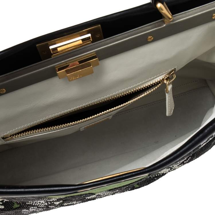 مملوكة مسبقًا Fendi Green/Black Canvas and Leather Beaded Large Peekaboo Top Handle Bag