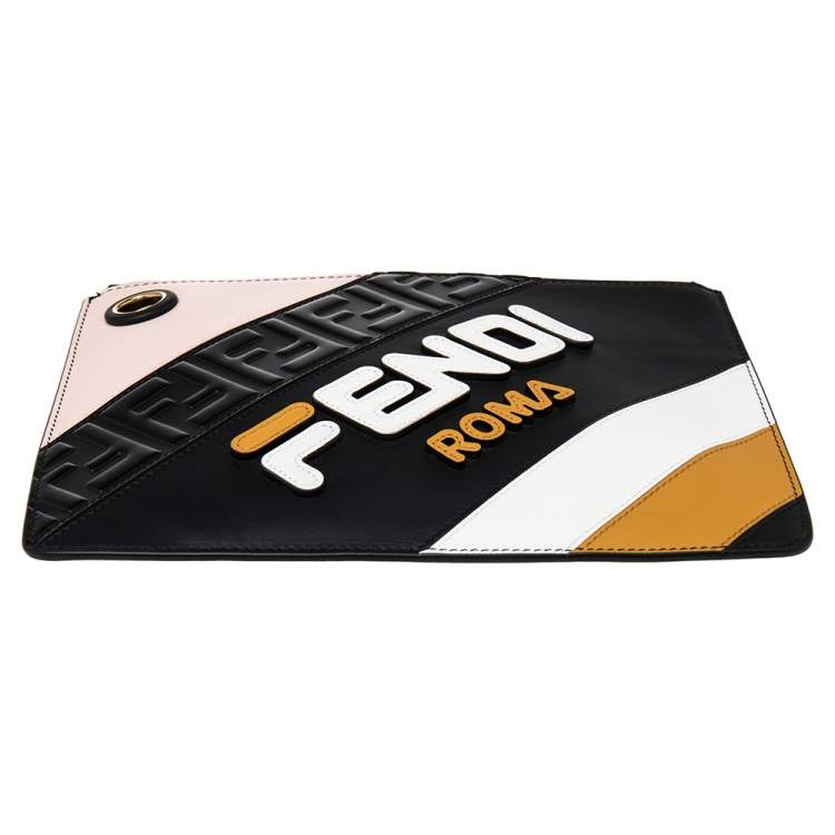 Pre Owned Fendi X Fila Multicolor Leather Zip Wristlet Clutch