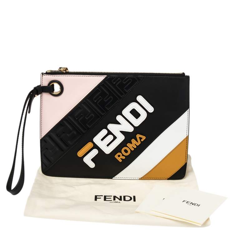 Pre Owned Fendi X Fila Multicolor Leather Zip Wristlet Clutch
