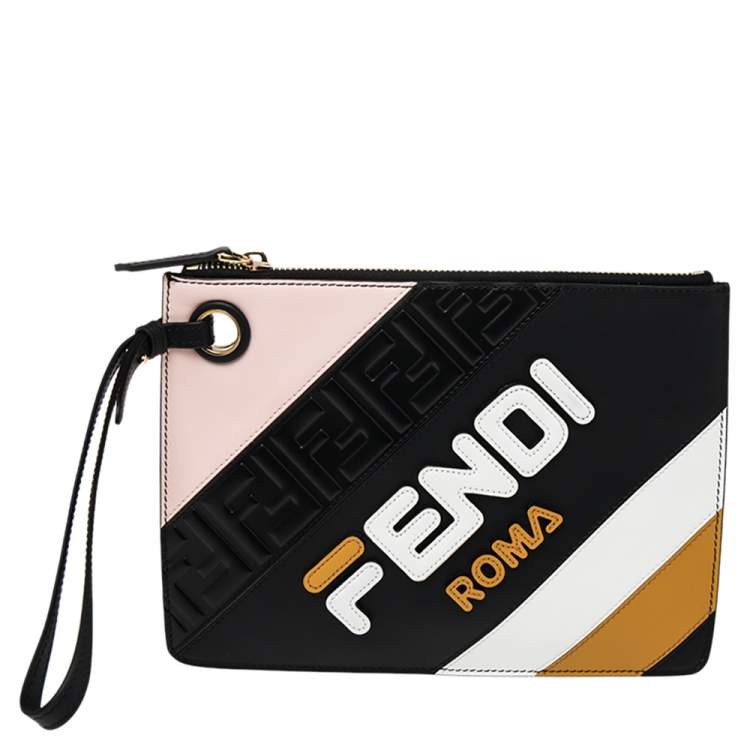 Pre Owned Fendi X Fila Multicolor Leather Zip Wristlet Clutch