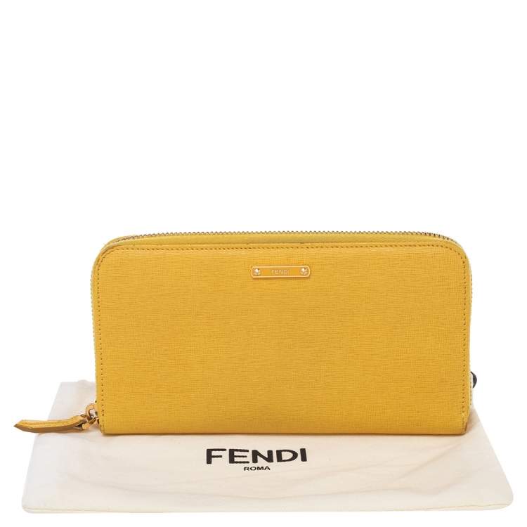 Pre Owned Fendi Yellow Leather Zip Around Wallet