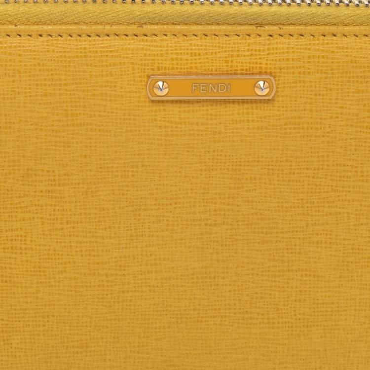 Pre Owned Fendi Yellow Leather Zip Around Wallet