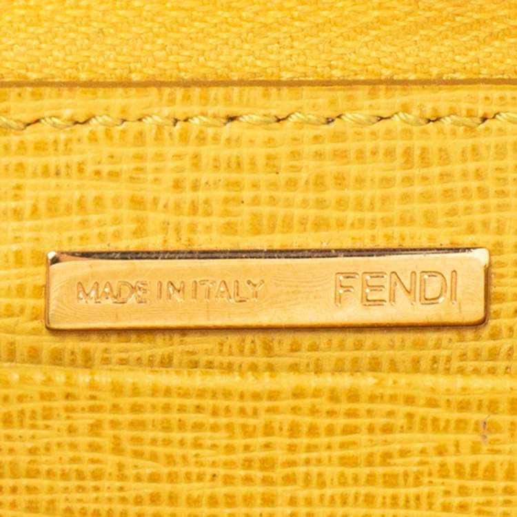 Pre Owned Fendi Yellow Leather Zip Around Wallet