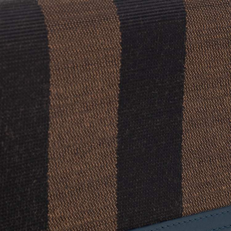 Pre Owned Fendi Brown/Blue Pequin Stripe Canvas And Leather Flap Continental Wallet