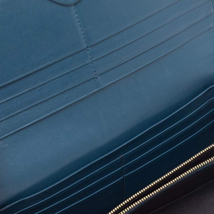 Pre Owned Fendi Brown/Blue Pequin Stripe Canvas And Leather Flap Continental Wallet