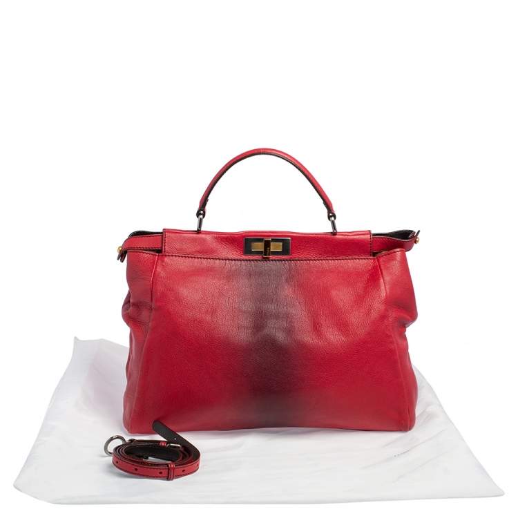 مملوكة مسبقًا Fendi Ombre Red Leather Large Peekaboo Top Handle Bag