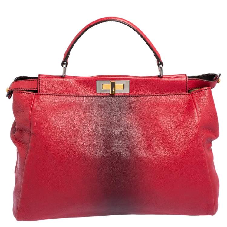 مملوكة مسبقًا Fendi Ombre Red Leather Large Peekaboo Top Handle Bag