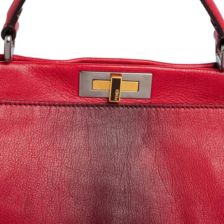 مملوكة مسبقًا Fendi Ombre Red Leather Large Peekaboo Top Handle Bag