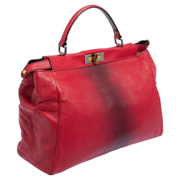 مملوكة مسبقًا Fendi Ombre Red Leather Large Peekaboo Top Handle Bag