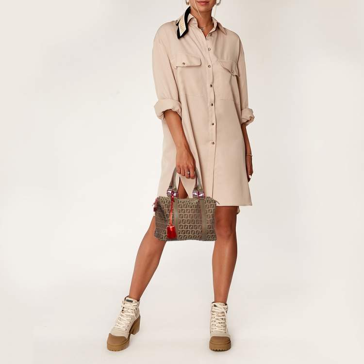مملوكة مسبقًا Fendi Brown Zucchino Canvas Small Forever Bauletto Boston Bag