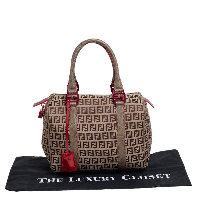 مملوكة مسبقًا Fendi Brown Zucchino Canvas Small Forever Bauletto Boston Bag