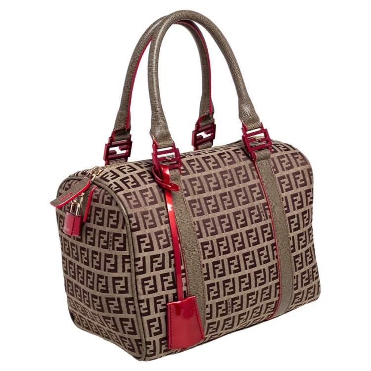 مملوكة مسبقًا Fendi Brown Zucchino Canvas Small Forever Bauletto Boston Bag