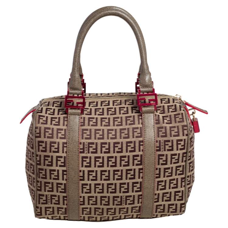 مملوكة مسبقًا Fendi Brown Zucchino Canvas Small Forever Bauletto Boston Bag