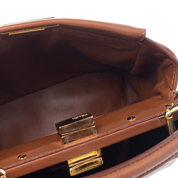Pre Owned Fendi Brown Leather Peekaboo Top Handle Bag