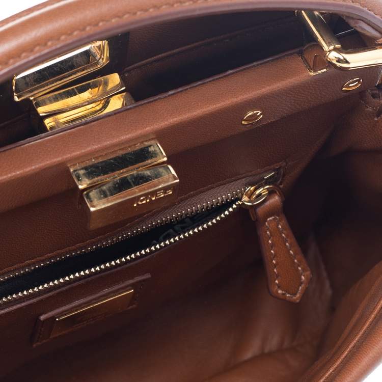 Pre Owned Fendi Brown Leather Peekaboo Top Handle Bag