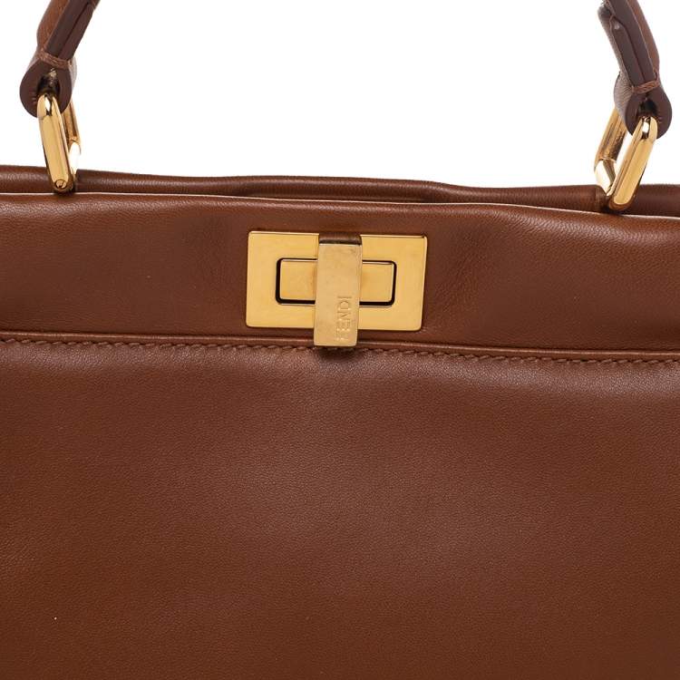 Pre Owned Fendi Brown Leather Peekaboo Top Handle Bag