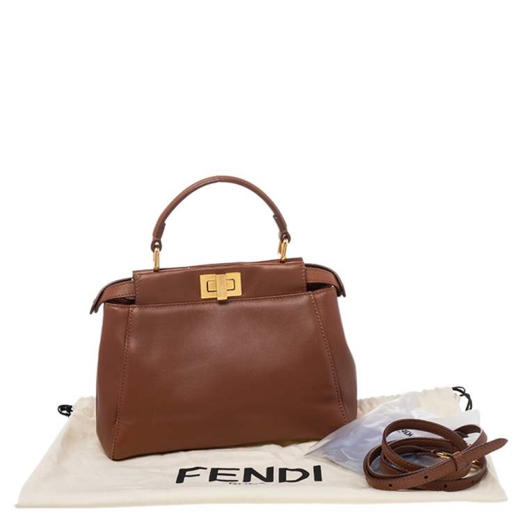 Pre Owned Fendi Brown Leather Peekaboo Top Handle Bag
