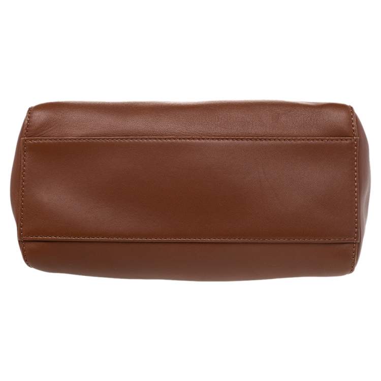 Pre Owned Fendi Brown Leather Peekaboo Top Handle Bag