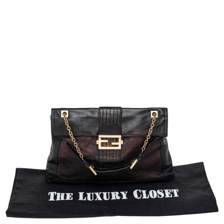 Pre Owned Fendi Black Leather Maxi Baguette Flap Shoulder Bag