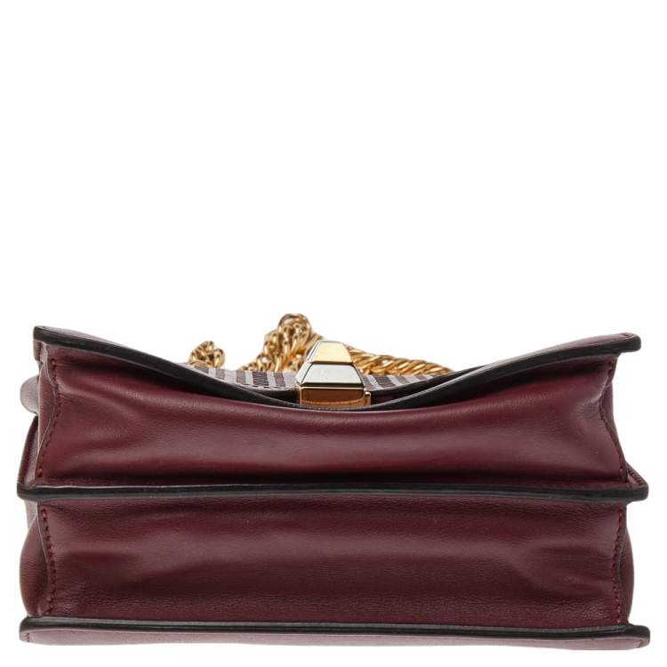 Pre Owned Fendi Burgundy Lasercut Leather Small Kan I Top Handle Bag