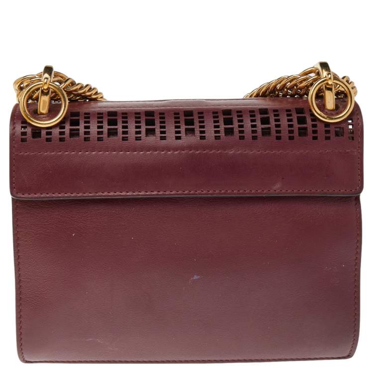 Pre Owned Fendi Burgundy Lasercut Leather Small Kan I Top Handle Bag