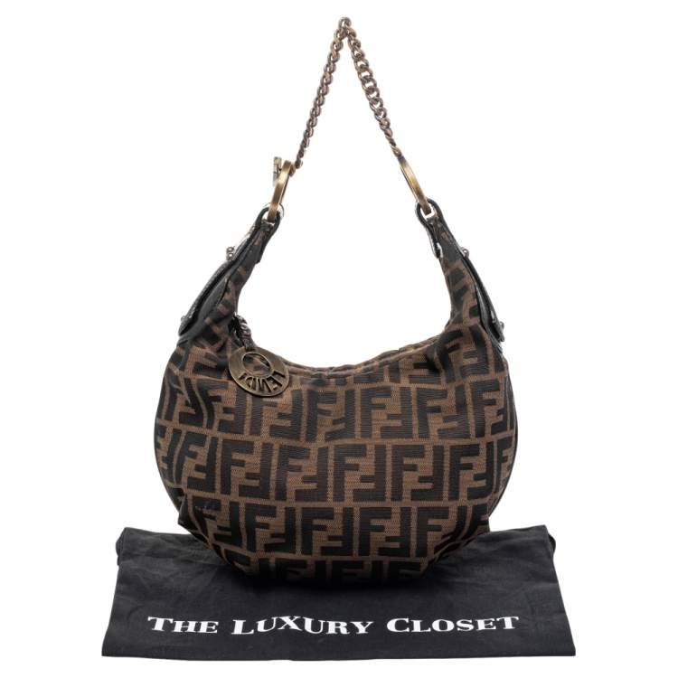 Pre Owned Fendi Tobacco Zucca Canvas Chef Chain Hobo