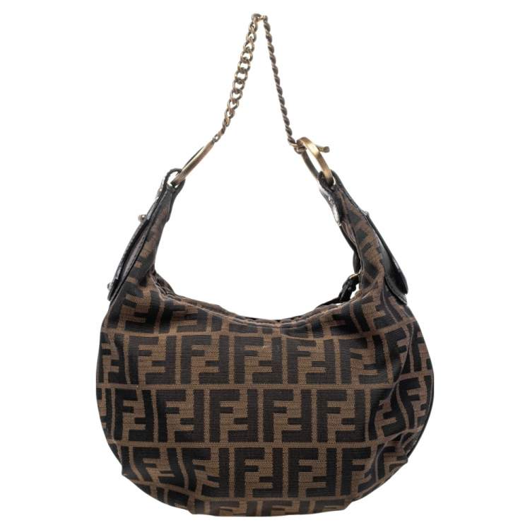 Pre Owned Fendi Tobacco Zucca Canvas Chef Chain Hobo