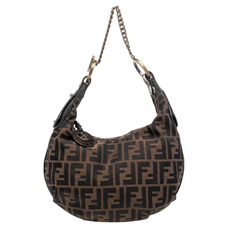 Pre Owned Fendi Tobacco Zucca Canvas Chef Chain Hobo