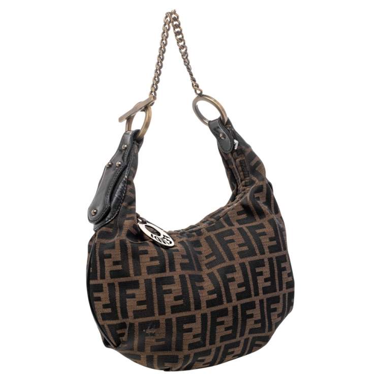 Pre Owned Fendi Tobacco Zucca Canvas Chef Chain Hobo