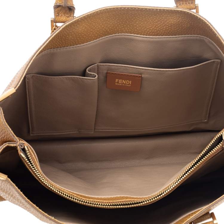 Pre Owned Fendi Yellow Textured Leather Classico No.4 Tote