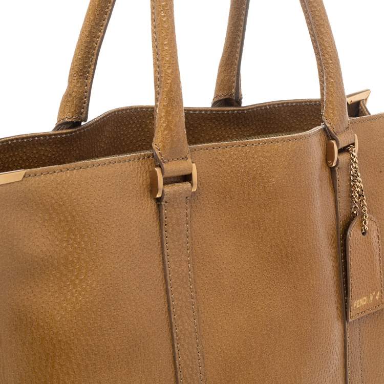 Pre Owned Fendi Yellow Textured Leather Classico No.4 Tote