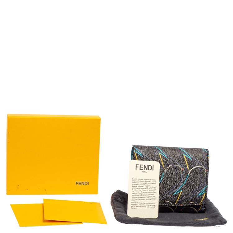 Pre Owned Fendi Multicolor Ellite Birds Print Coated Canvas Flap Compact Wallet