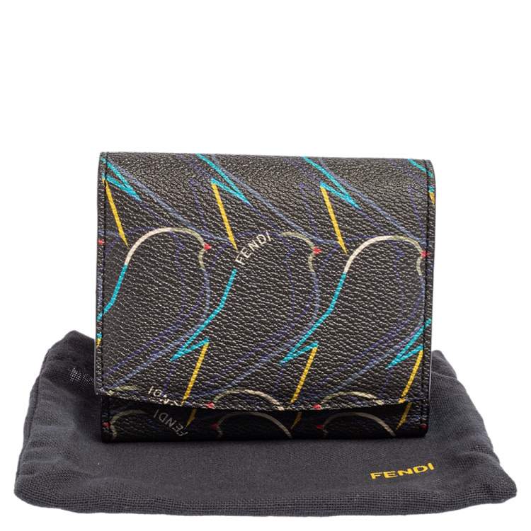 Pre Owned Fendi Multicolor Ellite Birds Print Coated Canvas Flap Compact Wallet