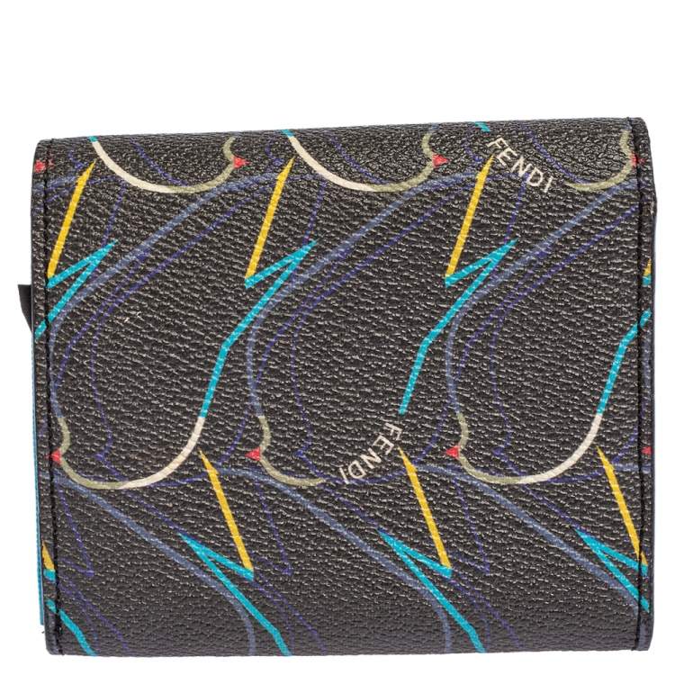 Pre Owned Fendi Multicolor Ellite Birds Print Coated Canvas Flap Compact Wallet