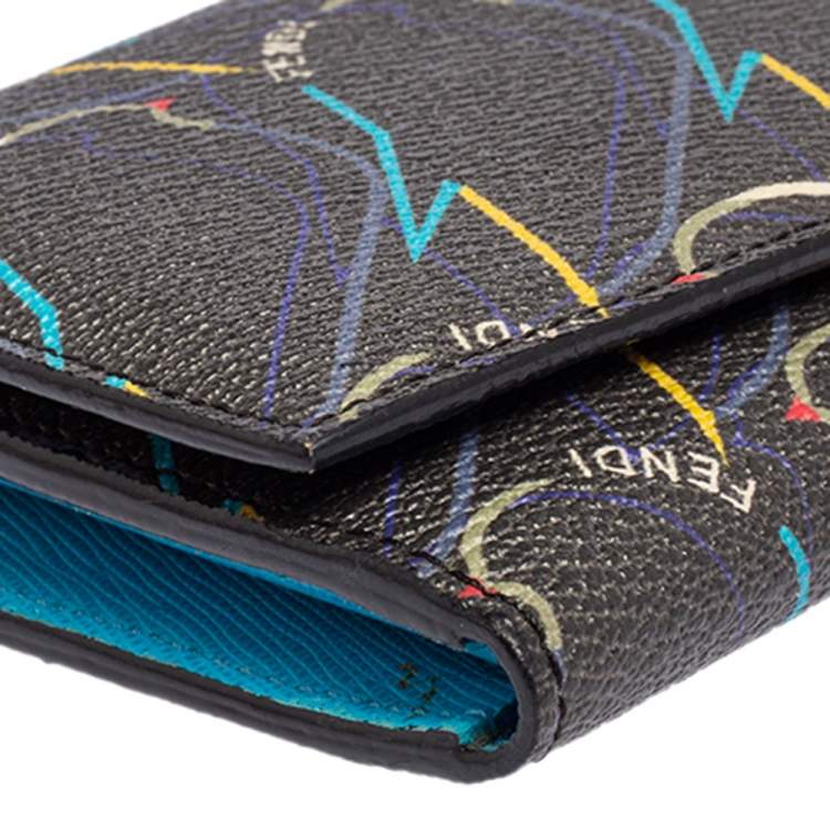 Pre Owned Fendi Multicolor Ellite Birds Print Coated Canvas Flap Compact Wallet