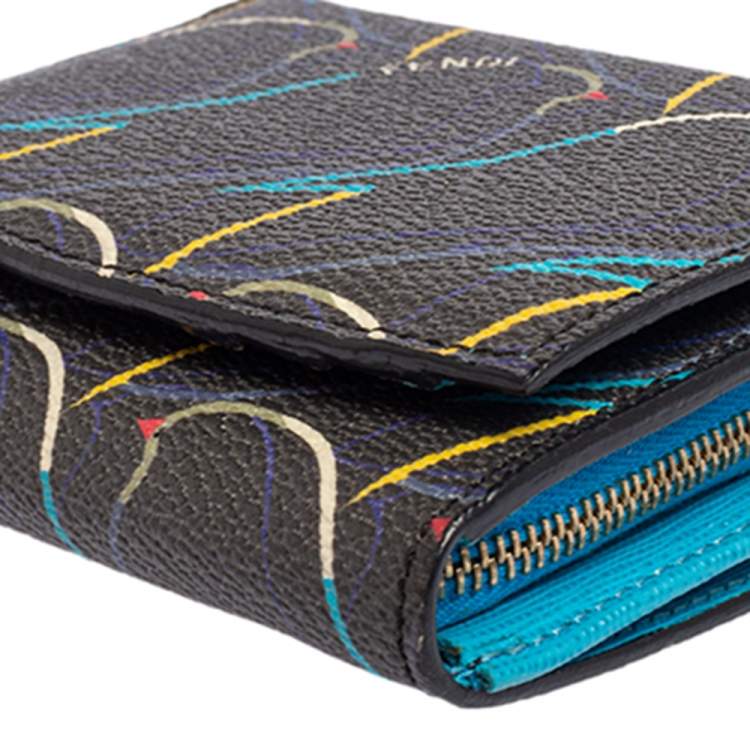 Pre Owned Fendi Multicolor Ellite Birds Print Coated Canvas Flap Compact Wallet
