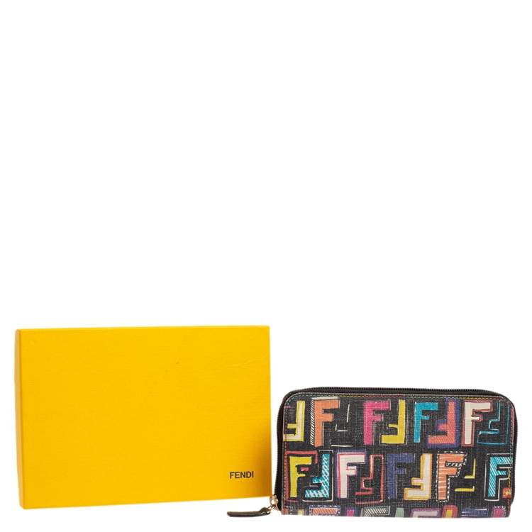 Pre Owned Fendi Multicolor Zucca Coated Canvas Zip Around Wallet