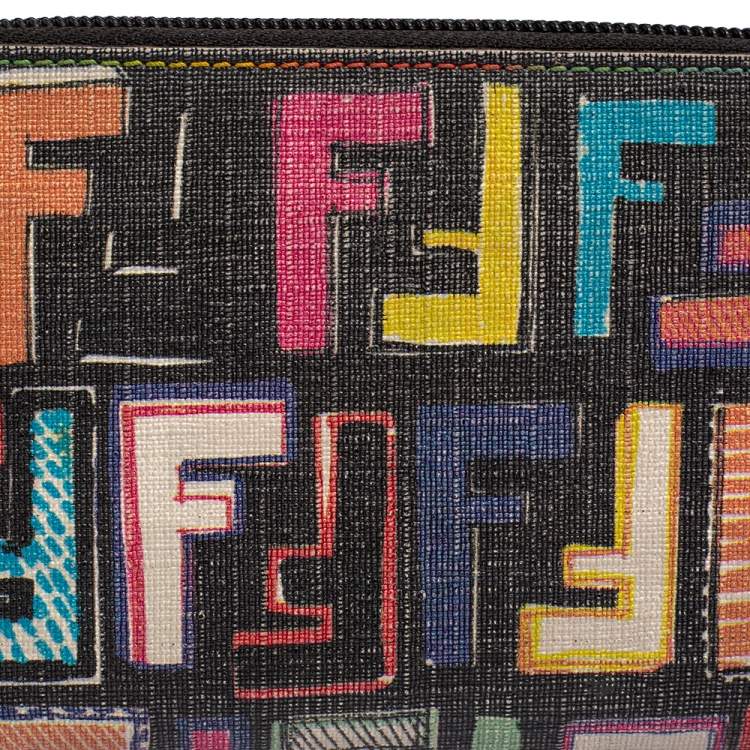 Pre Owned Fendi Multicolor Zucca Coated Canvas Zip Around Wallet
