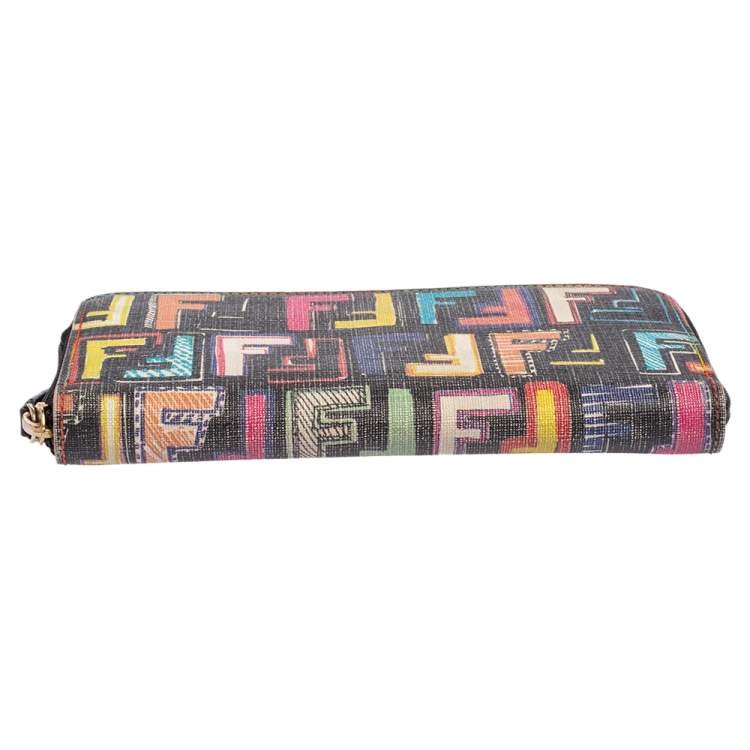 Pre Owned Fendi Multicolor Zucca Coated Canvas Zip Around Wallet