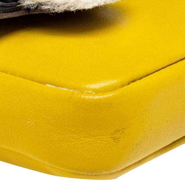 Pre Owned Fendi Yellow Leather and Fur Micro Monster Baguette