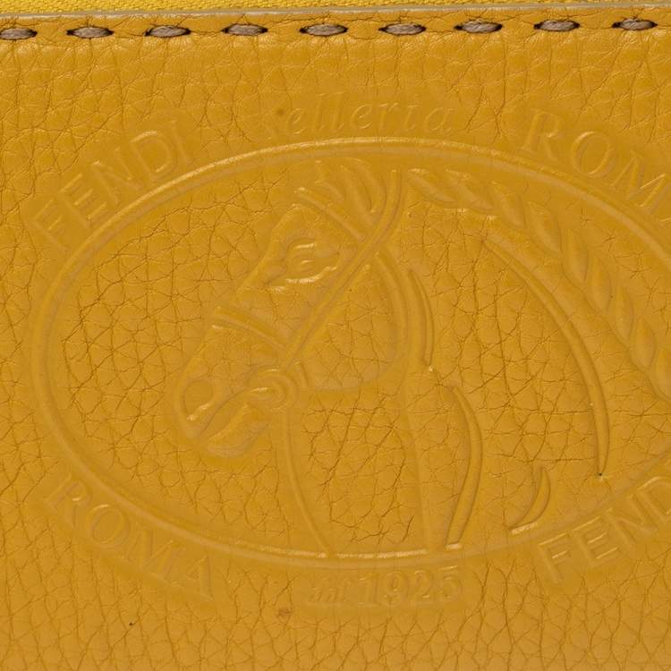 Pre Owned Fendi Yellow Leather Selleria Zip Around Wallet