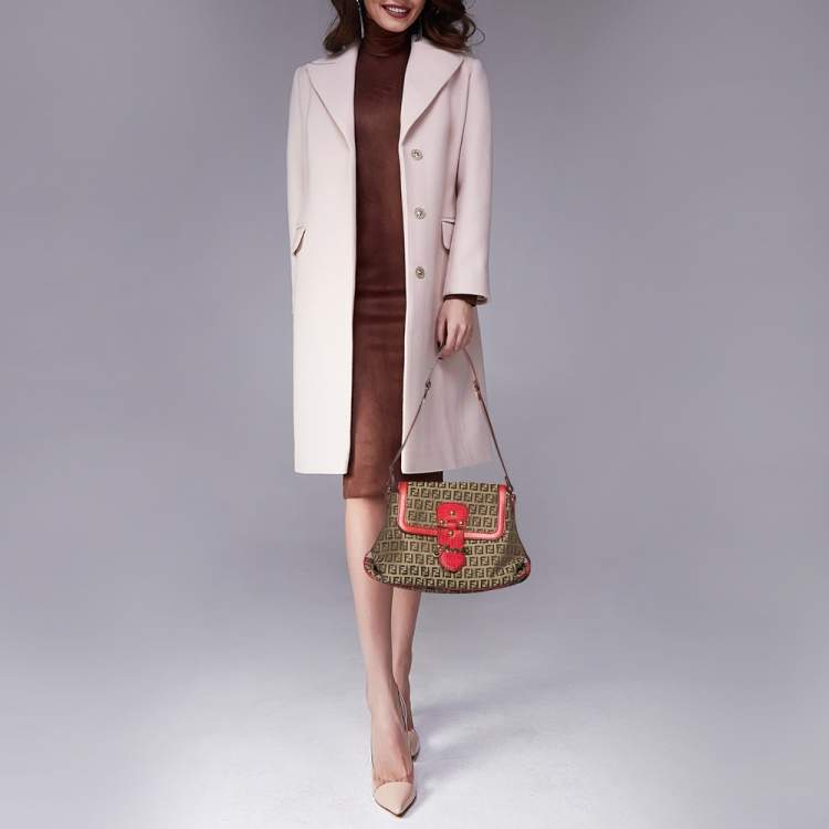 Pre Owned Fendi Brown Tobacco Zucchino Canvas And Leather  Shoulder Bag
