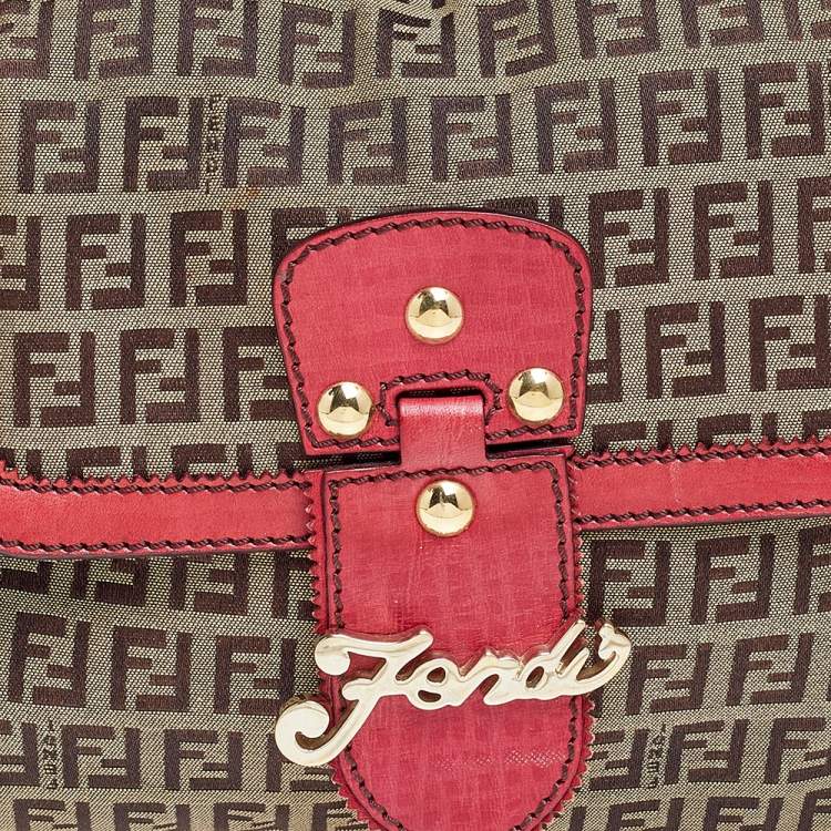Pre Owned Fendi Brown Tobacco Zucchino Canvas And Leather  Shoulder Bag