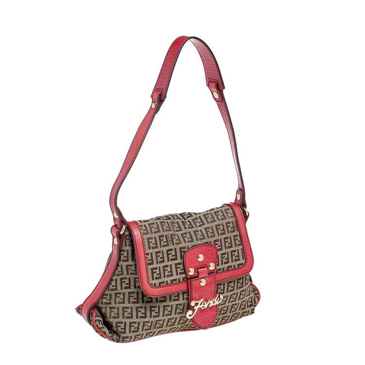 Pre Owned Fendi Brown Tobacco Zucchino Canvas And Leather  Shoulder Bag