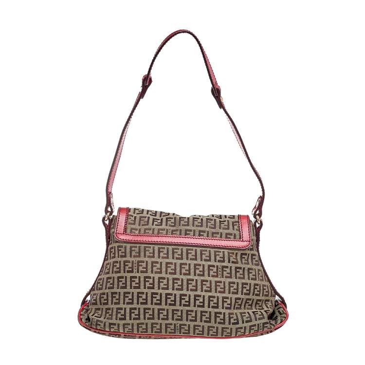 Pre Owned Fendi Brown Tobacco Zucchino Canvas And Leather  Shoulder Bag