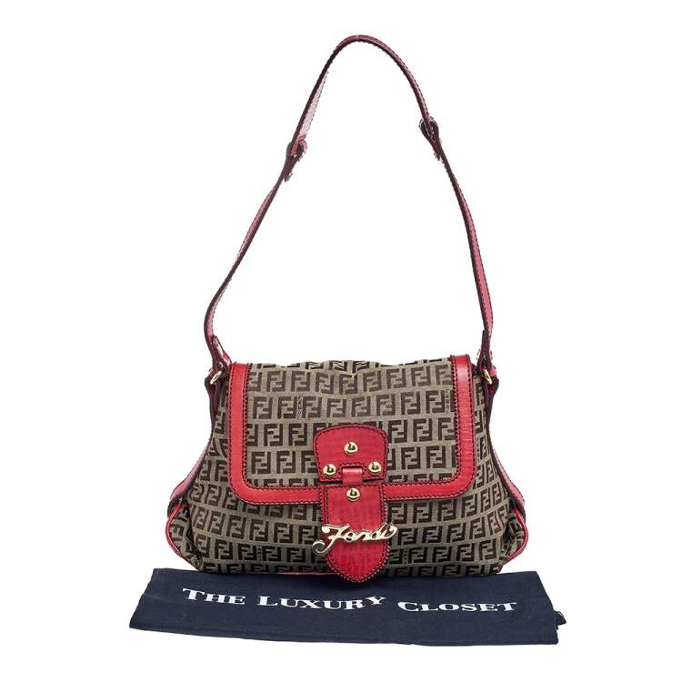 Pre Owned Fendi Brown Tobacco Zucchino Canvas And Leather  Shoulder Bag