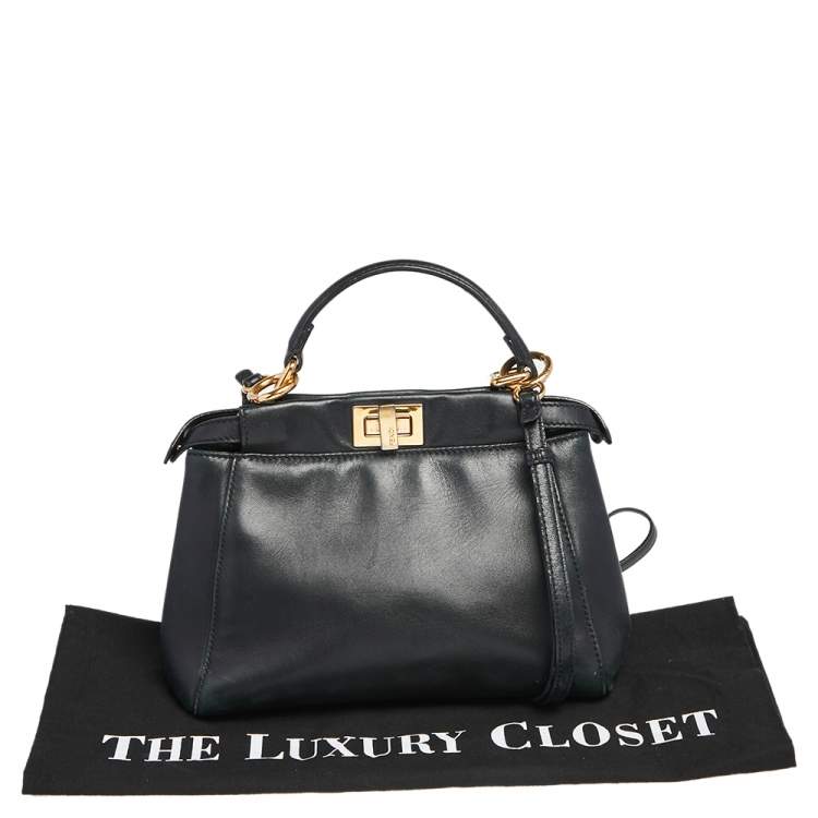 Pre Owned Fendi Black Leather Mini Peekaboo Top Handle Bag