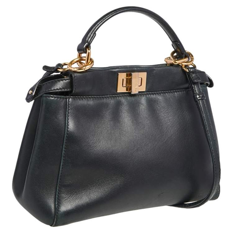 Pre Owned Fendi Black Leather Mini Peekaboo Top Handle Bag