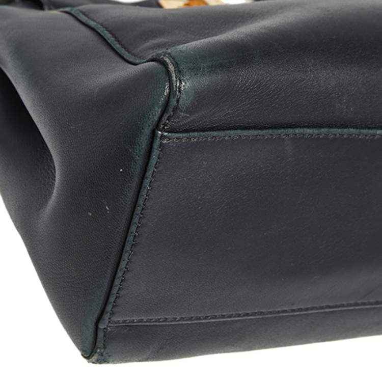 Pre Owned Fendi Black Leather Mini Peekaboo Top Handle Bag